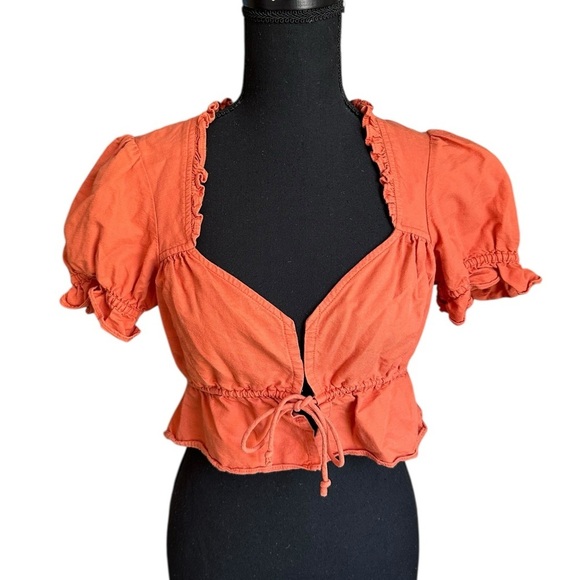 Free People Sweet Things Orange Tie Front Top Size XS - Picture 3 of 17